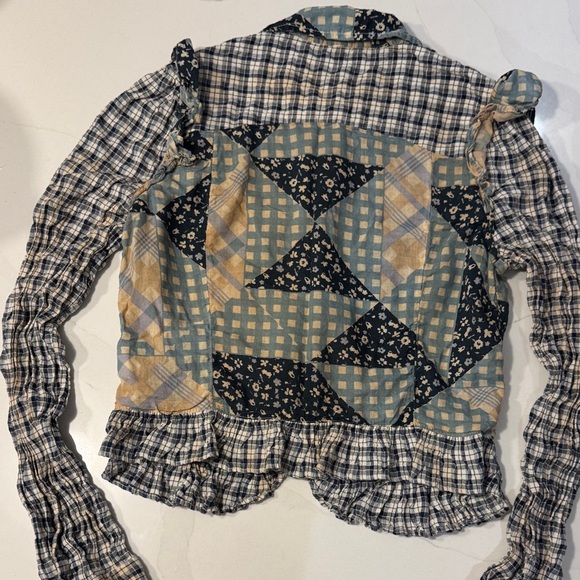 Free People Patchwork Plaid Ruffle Blouse - Picture 15 of 15